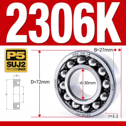 Vòng bi - bạc đạn tự lựa 2306K (Lỗ côn - 30*72*27 mm)
