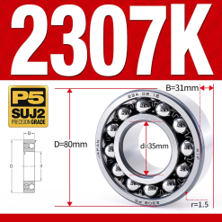 Vòng bi - bạc đạn tự lựa 2307K (Lỗ côn - 35*80*31 mm)