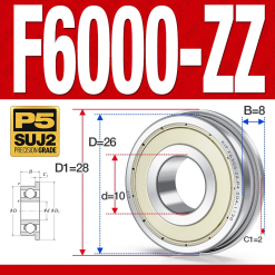 Vòng bi - bạc đạn  F6000-ZZ  (Mặt bích - phớt kim loại -  10*26*8 mm)