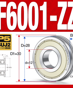 Vòng bi - bạc đạn  F6001-ZZ  (Mặt bích - phớt kim loại -  12*28*8 mm)