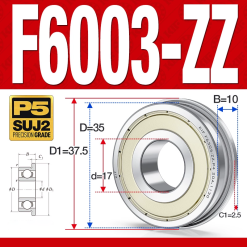 Vòng bi - bạc đạn  F6003-ZZ  (Mặt bích - phớt kim loại - 17*35*10 mm)