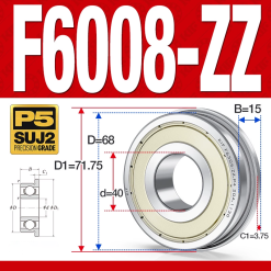 Vòng bi - bạc đạn  F6008-ZZ  (Mặt bích - phớt kim loại - 40*68*15 mm)
