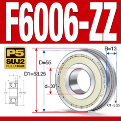 Vòng bi - bạc đạn  F6006-ZZ  (Mặt bích - phớt kim loại - 30*55*13 mm)