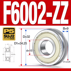 Vòng bi - bạc đạn  F6002-ZZ  (Mặt bích - phớt kim loại -  15*32*9 mm)