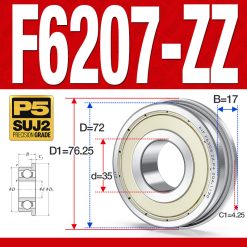 Vòng bi - bạc đạn F6207-ZZ  (Mặt bích - phớt kim loại - 35*72*17 mm)