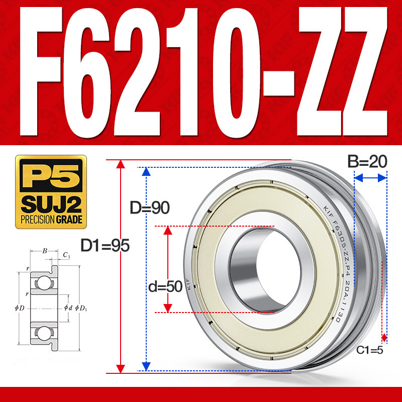 Vòng bi - bạc đạn F6210-ZZ  (Mặt bích - phớt kim loại - 50*90*20 mm)