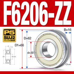 Vòng bi - bạc đạn F6206-ZZ  (Mặt bích - phớt kim loại - 30*62*16 mm)