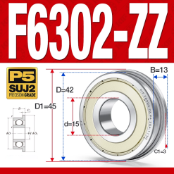 Vòng bi - bạc đạn F6302-ZZ  (Mặt bích - phớt kim loại - 15*42*13 mm)