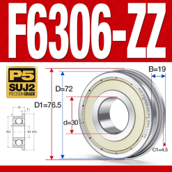 Vòng bi - bạc đạn F6306-ZZ  (Mặt bích - phớt kim loại - 30*72*19 mm)