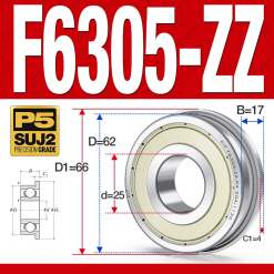 Vòng bi - bạc đạn F6305-ZZ  (Mặt bích - phớt kim loại - 25*62*17 mm)