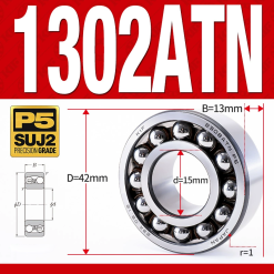 Vòng bi - bạc đạn tự lựa 1302ATN  (Chịu nhiệt - vòng cách bi Nylon - 15*42*13 mm)