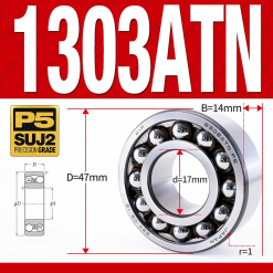 Vòng bi - bạc đạn tự lựa 1303ATN  (Chịu nhiệt - vòng cách bi Nylon - 17*47*14 mm)