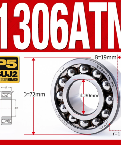 Vòng bi - bạc đạn tự lựa 1306ATN  (Chịu nhiệt - vòng cách bi Nylon - 30*72*19 mm)