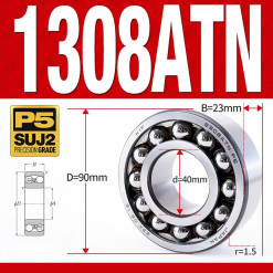 Vòng bi - bạc đạn tự lựa 1308ATN  (Chịu nhiệt - vòng cách bi Nylon - 40*90*23 mm)