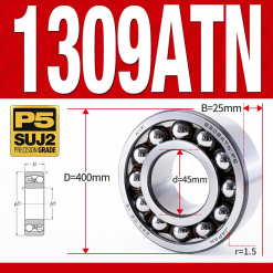 Vòng bi - bạc đạn tự lựa 1309ATN  (Chịu nhiệt - vòng cách bi Nylon - 45*100*25 mm)