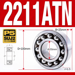 Vòng bi - bạc đạn tự lựa 2211ATN  (Chịu nhiệt - vòng cách bi Nylon - 55*100*25 mm)