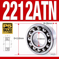 Vòng bi - bạc đạn tự lựa 2212ATN  (Chịu nhiệt - vòng cách bi Nylon - 60*110*28 mm)