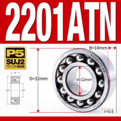 Vòng bi - bạc đạn tự lựa 2201ATN  (Chịu nhiệt - vòng cách bi Nylon - 12*32*14 mm)