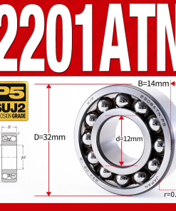 Vòng bi - bạc đạn tự lựa 2201ATN  (Chịu nhiệt - vòng cách bi Nylon - 12*32*14 mm)