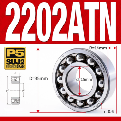 Vòng bi - bạc đạn tự lựa 2202ATN  (Chịu nhiệt - vòng cách bi Nylon - 15*35*14 mm)