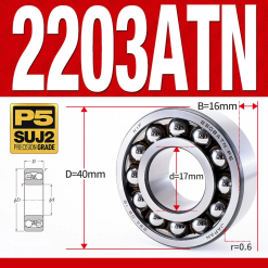 Vòng bi - bạc đạn tự lựa 2203ATN  (Chịu nhiệt - vòng cách bi Nylon - 17*40*16 mm)
