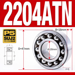 Vòng bi - bạc đạn tự lựa 2204ATN  (Chịu nhiệt - vòng cách bi Nylon - 20*47*18 mm)