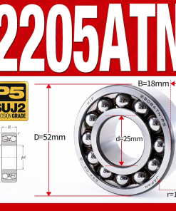 Vòng bi - bạc đạn tự lựa 2205ATN  (Chịu nhiệt - vòng cách bi Nylon - 25*52*18 mm)