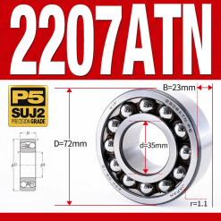 Vòng bi - bạc đạn tự lựa 2207ATN  (Chịu nhiệt - vòng cách bi Nylon - 35*72*23 mm)