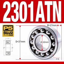 Vòng bi - bạc đạn tự lựa 2301ATN  (Chịu nhiệt - vòng cách bi Nylon - 12*37*17 mm)