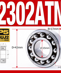 Vòng bi - bạc đạn tự lựa 2302ATN  (Chịu nhiệt - vòng cách bi Nylon - 15*42*17 mm)