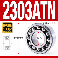 Vòng bi - bạc đạn tự lựa 2303ATN  (Chịu nhiệt - vòng cách bi Nylon - 17*47*19 mm)