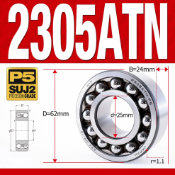 Vòng bi - bạc đạn tự lựa 2305ATN  (Chịu nhiệt - vòng cách bi Nylon - 25*62*24 mm)