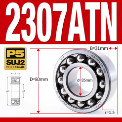 Vòng bi - bạc đạn tự lựa 2307ATN  (Chịu nhiệt - vòng cách bi Nylon - 35*80*31 mm)