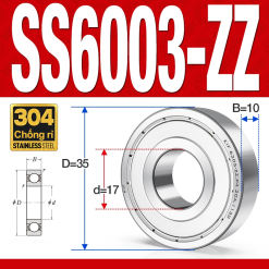 Vòng bi - bạc đạn SS6003-ZZ (Chống ăn mòn - Inox 304 - phớt kim loại - 17*35*10 mm)