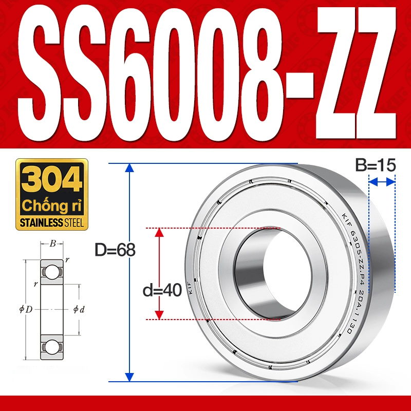 Vòng bi - bạc đạn SS6010-ZZ (Chống ăn mòn - Inox 304 - phớt kim loại - 50*80*16 mm)