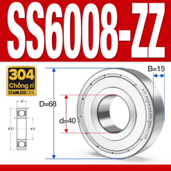 Vòng bi - bạc đạn SS6012-ZZ (Chống ăn mòn - Inox 304 - phớt kim loại - 60*95*18 mm)