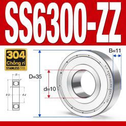 Vòng bi - bạc đạn SS6300-ZZ (Chống ăn mòn - Inox 304 - phớt kim loại - 10*35*11 mm)