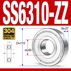 Vòng bi - bạc đạn SS6310-ZZ (Chống ăn mòn - Inox 304 - phớt kim loại - 50*110*27 mm)