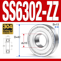 Vòng bi - bạc đạn SS6303-ZZ (Chống ăn mòn - Inox 304 - phớt kim loại - 17*47*14 mm)