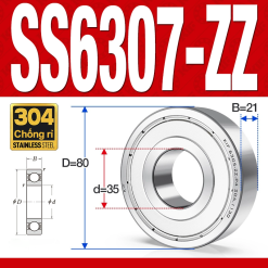 Vòng bi - bạc đạn SS6307-ZZ (Chống ăn mòn - Inox 304 - phớt kim loại - 35*80*21 mm)