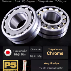 00620VC3B2ng20bi2022200201 kVYAv Vòng bi cà na tự lựa 2 dãy - bạc đạn cà na 22230CA/W33 (Có rãnh bôi trơn - lồng cách bi Đồng - kt 50*270*73 mm)