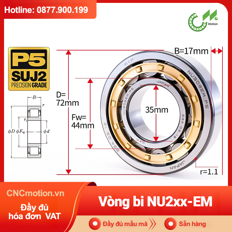 Vòng bi đũa - bạc đạn đũa trụ NU20x
