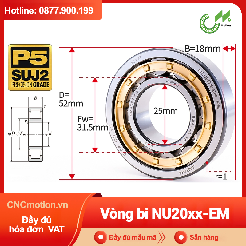 Vòng bi đũa - bạc đạn đũa trụ NU22xx