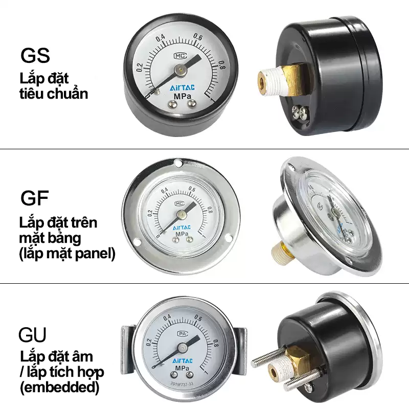 008 F GS GF GU 4 Đồng hồ áp F-G - Airtac chính hãng F-GS F-GF F-GU