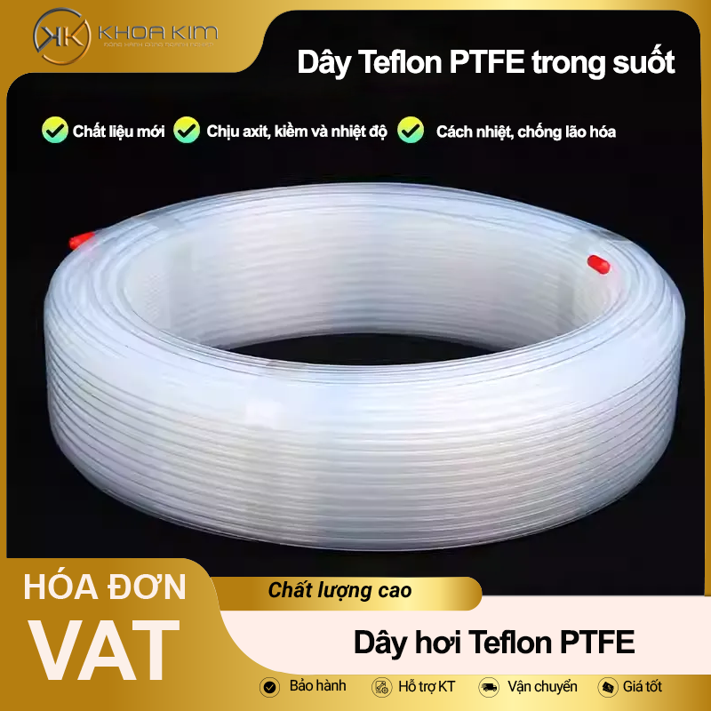 Dây PTFE teflon dẫn hóa chất chịu nhiệt 1 Day PTFE teflon copy Dây PTFE teflon